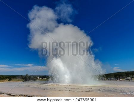 Eruption Of The Great Fountain Geyser In Yellowstone National Park