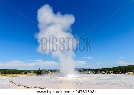Eruption Of The Great Fountain Geyser In Yellowstone National Park
