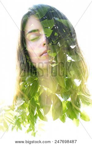 Bright aspects of nature are highlighted along with her peaceful relaxed expression