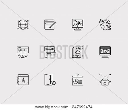 Seo Icons Set. Traffic Monitoring And Seo Icons With Blog Website, Search Result And Accessibility. 
