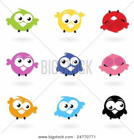 Cute farve vektor fugle ikoner indsamling isoleret på hvid...