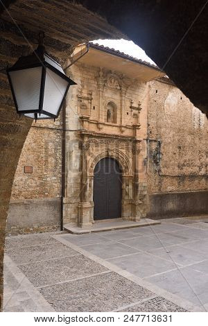 Square Of La Iglesia And Church, La Iglesuela Del Cid, Mestrazgo, Teruel Province, Aragon, Spain