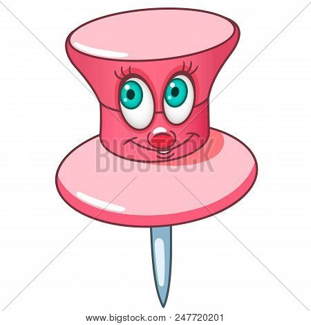 Paper Pin. Pushpin. Drawing-pin. Thumbtack. Happy Cartoon Design For Kids Coloring Book, Colouring P