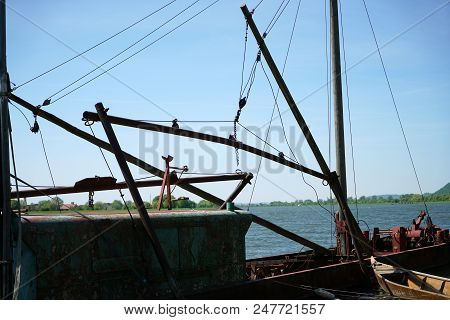 One Of The Last Big Professional Fishermen Ships On The Danube Near Regensburg In Germany