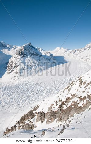 Aletsch Glacier, part of Jungfrau region in Swiss Alps, Switzerland