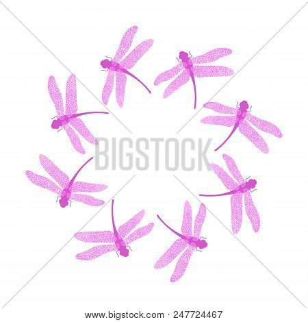 Pink Stilized Dragonfly Icon Isolated On White Background. Insect Logo Design. Aeschna Viridls