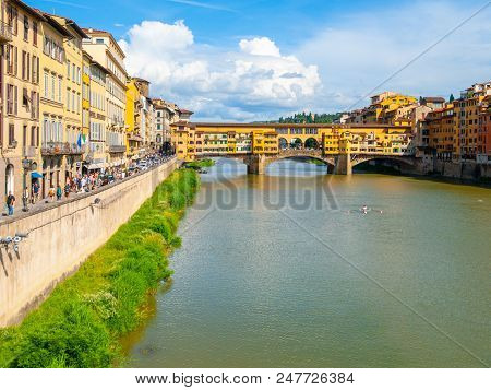 Ponte Vecchio Over Arno River In Florence, Italy.