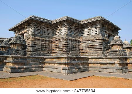 View Of Stellate Form Of Shrine Outer Wall At The Hoysaleshwara Temple, Halebid, Karnataka, India. V