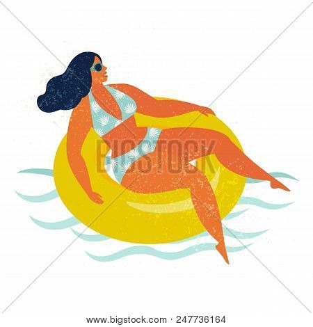Girl On Inflatable Swimming Pool Float. Vector Illustration.