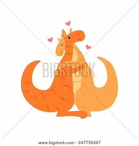 Couple Of Cute Kangaroos In Love Embracing Each Other, Two Happy  Aniimals Hugging With Hearts Over 