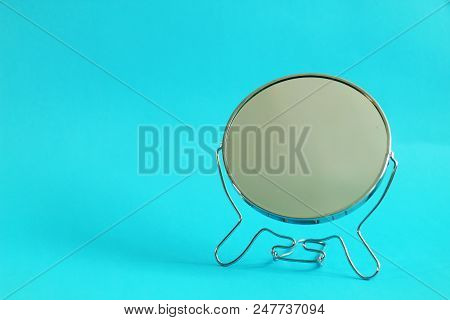 Simple Make Up Mirror, Selective Focus, Blue Background