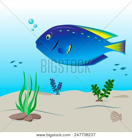 Cartoon Cheerful Little Fish, Bright Vector Illustration, Editable Picture, Marine Life, Sea Dweller