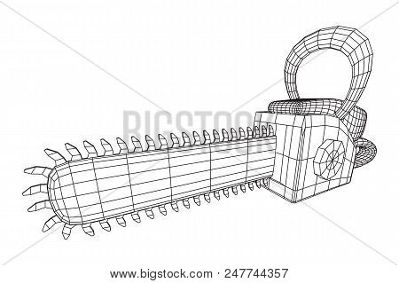 Chainsaw Model. Wireframe Low Poly Mesh Vector Illustration