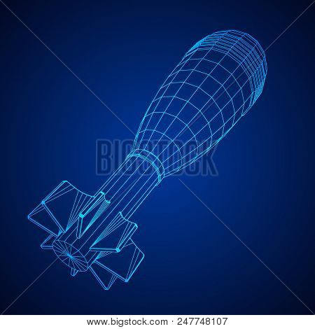 Missile, Nuclear Bomb Or Mortar Mine Wireframe Low Poly Mesh Vector Illustration