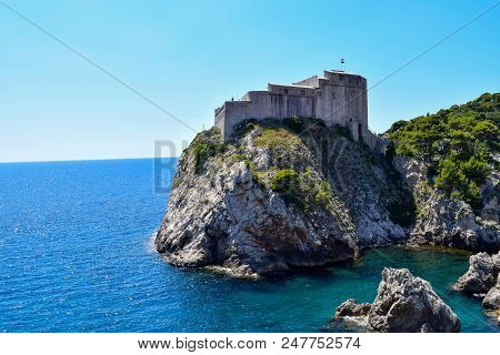 The Lovrijenac Fortress On Cliffs Over The Adriatic Sea In Dubrovnik, Croatia