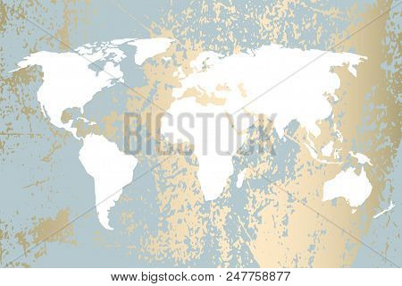 Modern Gold World Map Design On Grunge Pastel Abstract Texture. Vector Trendy Design