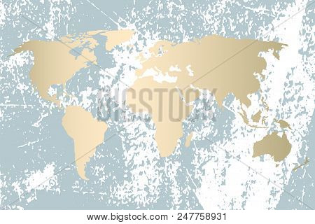 Modern Gold World Map Design On Grunge Pastel Abstract Texture. Vector Trendy Design