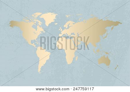 Modern Gold World Map Design On Grunge Pastel Abstract Texture. Vector Trendy Design