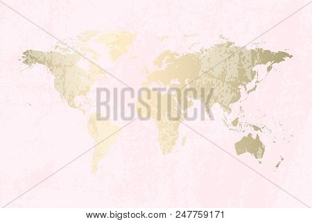 Modern Gold World Map Design On Grunge Pastel Abstract Texture. Vector Trendy Design