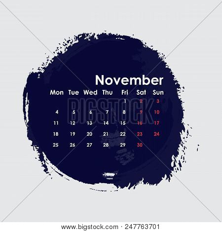 November 2019 Calendar Template.starts From Monday.vector Illustration.
