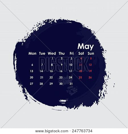 May 2019 Calendar Template.starts From Monday.vector Illustration.