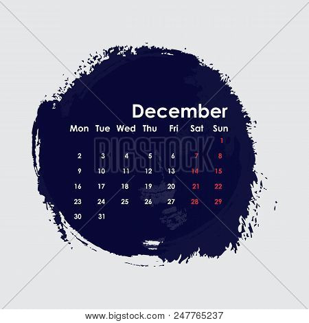 December 2019 Calendar Template.starts From Monday.vector Illustration.