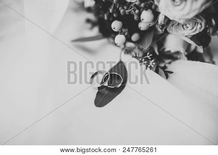 Two Golden Wedding Rings Isolated Background Concept.