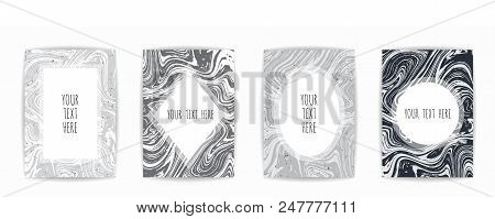 Set Of Elegant Card, Background. Black And Golden Marble Texture. Vector Illustration