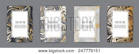 Set Of Elegant Card, Background. Black And Golden Marble Texture. Vector Illustration
