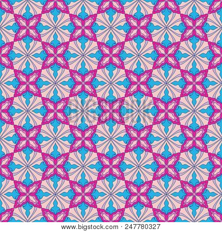 Abstract Flowers Seamless Pattern Colorful Tiles Vector Illuctration. Can Be Used For Wallpaper, Pat