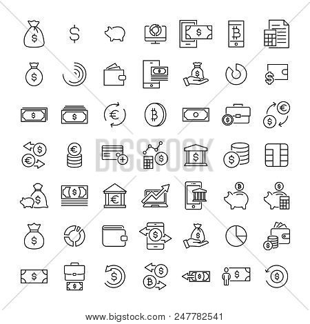 Simple Collection Of Finance Related Line Icons. Thin Line Vector Set Of Signs For Infographic, Logo