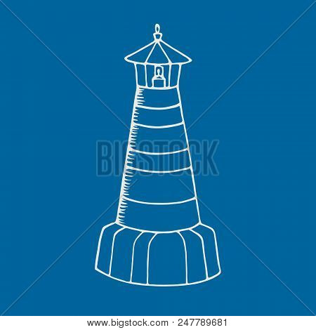Lighthouse On Blue Background. Vector Illustration Lighthouse . Icon And Design Element.