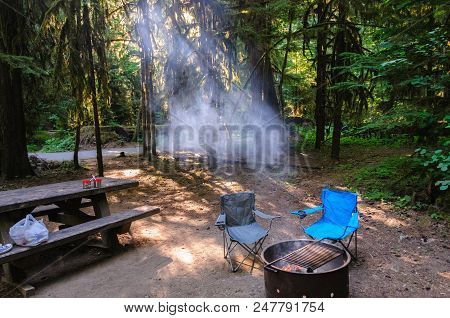 Impression From The Campsite At La Wis Wis, Along The Cowlitz River. Near Mount Rainier National Par