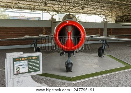 Pyongyang, North Korea-july 29, 2014: Liberation War Museum In Pyongyang. Soviet Fighter Mig-15, Who
