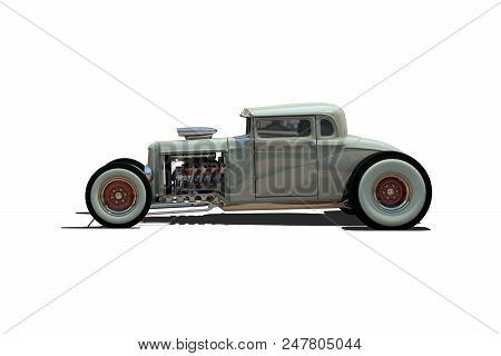 Hot Rod Sports Car. Isolated On White Background. 3d Render Illustration