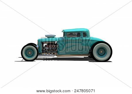 Hot Rod Sports Car. Isolated On White Background. 3d Render Illustration
