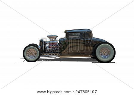 Hot Rod Sports Car. Isolated On White Background. 3d Render Illustration