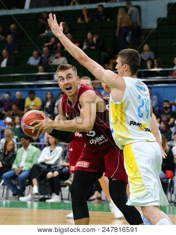 Kyiv, Ukraine - July 1, 2018: Martins Meiers Of Latvia (l) And Volodymyr Koniev Of Ukraine In Action