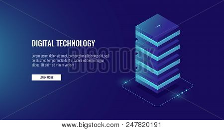 Web Hosting Icon, Data Processing Unit Isometric, Database Server Room Vector