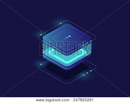 Data Storage, Personal Data Protection Icon, Server Room, Database And Data Center, Technology Block