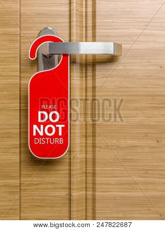 hotel wood door with do not disturb laber 3d rendering image
