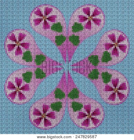 Illustration Cross-stitch Mandala From Dried Pressed Flowers. Cross-stitch Floral Collage. Mandala -