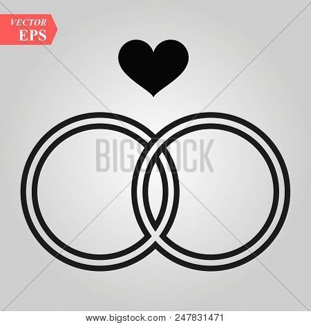 Vector Black Wedding Rings Icon On White Background Eps10