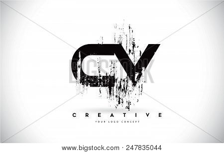 Cv C V Grunge Brush Letter Logo Design In Black Colors. Creative Brush Letters Vector Illustration.