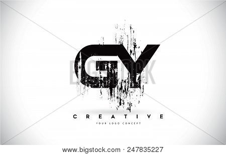 Gy G Y Grunge Brush Letter Logo Design In Black Colors. Creative Brush Letters Vector Illustration.