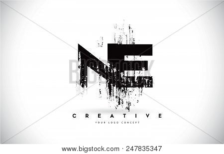 Ne N E Grunge Brush Letter Logo Design In Black Colors. Creative Brush Letters Vector Illustration.
