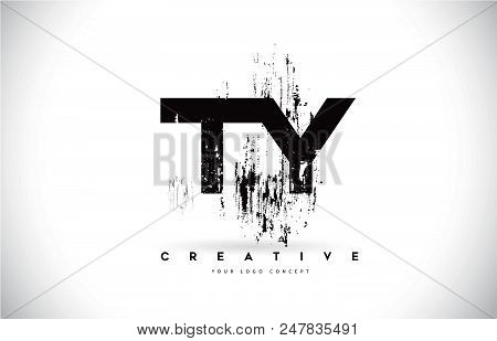 Ty T Y Grunge Brush Letter Logo Design In Black Colors. Creative Brush Letters Vector Illustration.