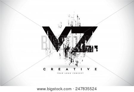 Vz V Z Grunge Brush Letter Logo Design In Black Colors. Creative Brush Letters Vector Illustration.