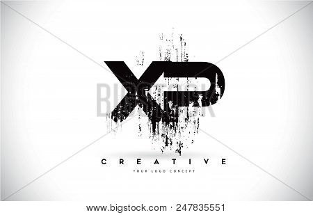Xp X P Grunge Brush Letter Logo Design In Black Colors. Creative Brush Letters Vector Illustration.