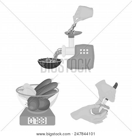 Cooking Food Monochrome Icons In Set Collection For Design. Kitchen, Equipment And Tools Vector Symb